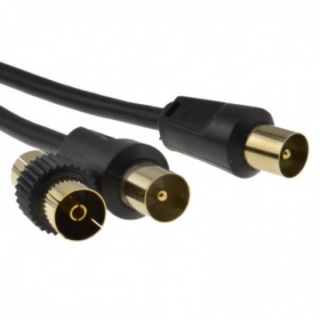 RF TV Freeview Plug to Plug Black Aerial Lead Cable with Coupler  1.8m