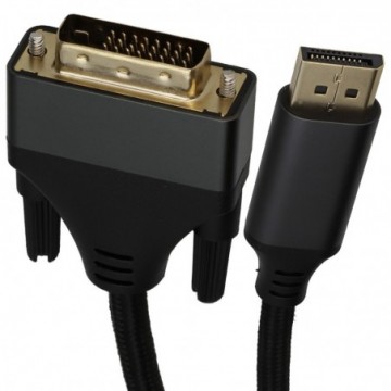 Pro Metal DisplayPort Male Plug to DVI Video Cable GOLD 1440P Braided 2m