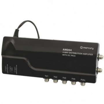 4 Way 4G Ready VHF UHF TV Aerial Distribution Powered Amplifier & DC By-Pass