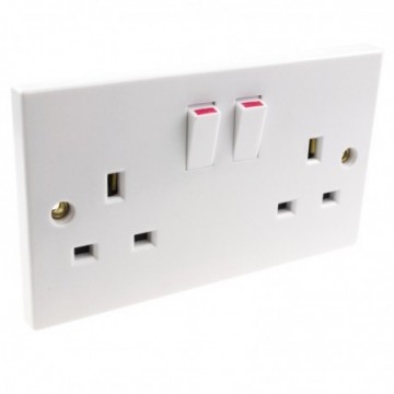 Electrical UK Domestic Mains Socket Double 2 Gang Outlet Single Pole 13A White