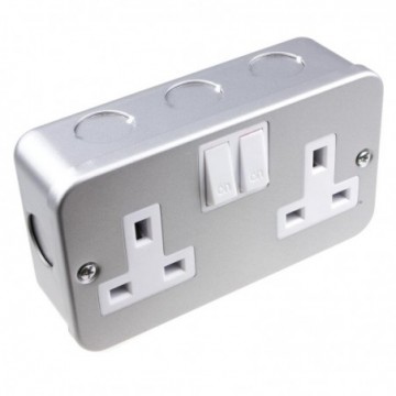 Double Gang Metal Clad Steel UK Mains Power Socket with Cable Entry Points