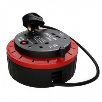2 Gang Mains Power Extension Reel with USB 2.4A Ports and Thermal Switch 10m