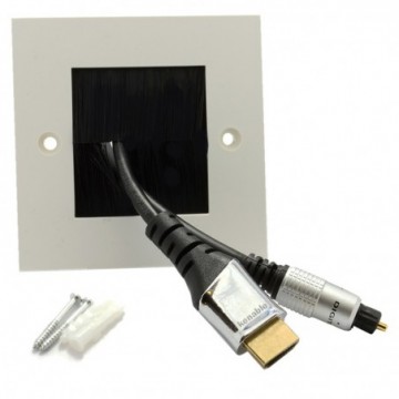 BLACK BRUSH Faceplate for Cable Exit/Wall Outlet UK Single Gang White