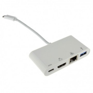 USB 3.1 Type C to HDMI USB & Gigabit Adapter with PD Function 15cm