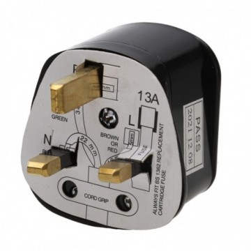 Rewireable SURGE PROTECTED 3 Pin UK Mains Plug Fitted 13A Amp Fuse Black