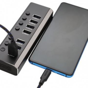 7 Port Switched USB 3.0 Charging HUB Dock with 12V Power Supply Aluminum Shel