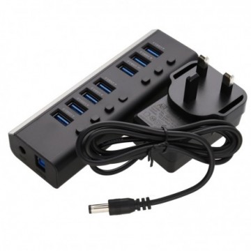 7 Port Switched USB 3.0 Charging HUB Dock with 12V Power Supply ABS Shel