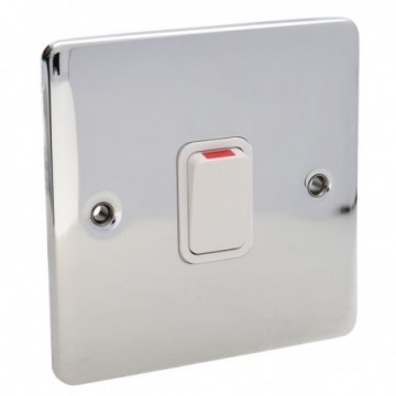 DETA VE1390CHW Single 20A Switch Double Pole Wall Faceplate Chrome White