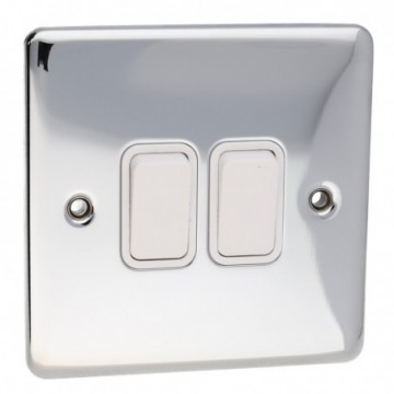 DETA VE1204CHW 2G Double Gang Light Switch 10A 2 Way Wall Faceplate Chrome White