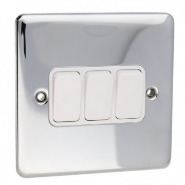 DETA VE1205CHW 3G Triple Gang Light Switch 10A 2 Way Wall Faceplate Chrome White