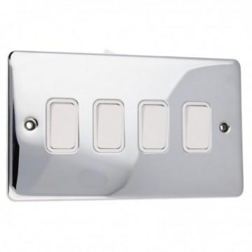 DETA VE1244CHW 4G Four Gang Light Switch 10A 2 Way Wall Faceplate Chrome White