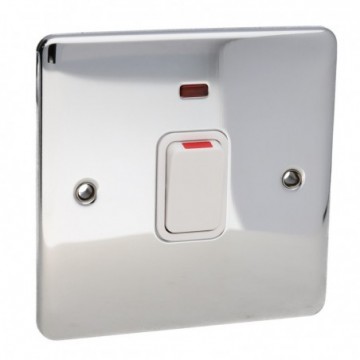 DETA VE1391CHW Single 20A Switch with Neon Double Pole Faceplate Chrome White