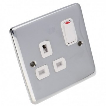 DETA VE1207CHW Single 13A Mains Power Socket Outlet Wall Faceplate Chrome White
