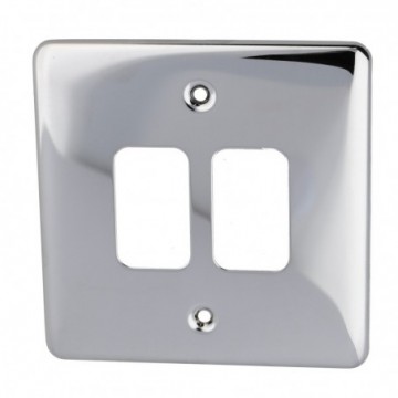 DETA G2802CH 2G Grid 2 Switch Outlet Single Plate Wall Slimline Faceplate Chrome