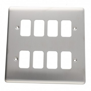 DETA G2806SS Grid 8 Switch Outlet 150x150mm Plate Wall Faceplate Stainless Steel
