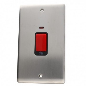 DETA VE1301PSSB Cooker Switch with Neon 50A Tall DP Faceplate Stainless Steel
