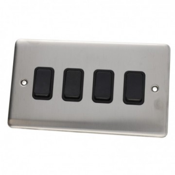 DETA VE1244SSB 4G Four Gang Light Switch 10A Wall Faceplate Stainless Steel