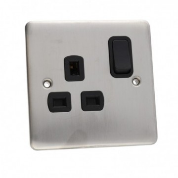 DETA VE1207SSB 1G 13A Mains Power Socket Outlet Wall Faceplate Stainless Steel