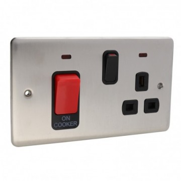 DETA VE1302PSSB Cooker Control Unit 45A & Mains Socket Faceplate Stainless Steel