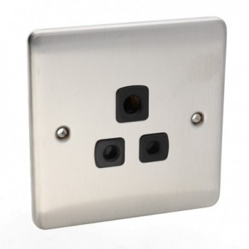 DETA VE1331SSB Single 5A Round Plug Power Outlet Wall Faceplate Stainless Steel