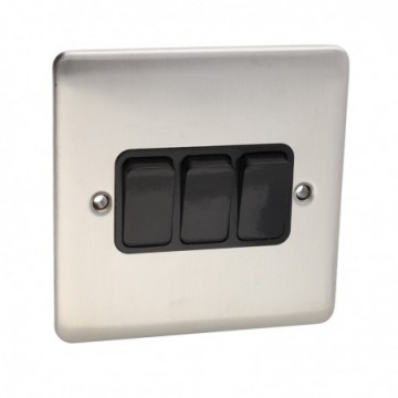 DETA VE1205SSB 3G Triple Gang Light Switch 10A Wall Faceplate Stainless Steel