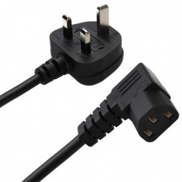 Power Cord UK Plug to Right Angle IEC C13 Cable (kettle lead)  2m