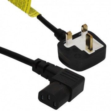 Power Cord UK Plug to Right Angle IEC C13 Cable 1.0mm2 10A (kettle lead)  2m