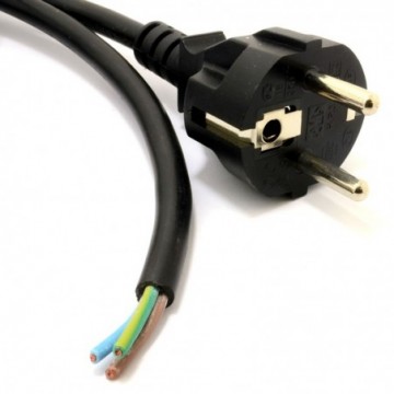 Euro Schuko 2 Pin Plug to Bare Wire 3 Core Mains Power 10A Cable  2m