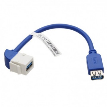 Aura Keystone USB 3.0 Panel Mount Lead Low Profile Right Angled Cable White