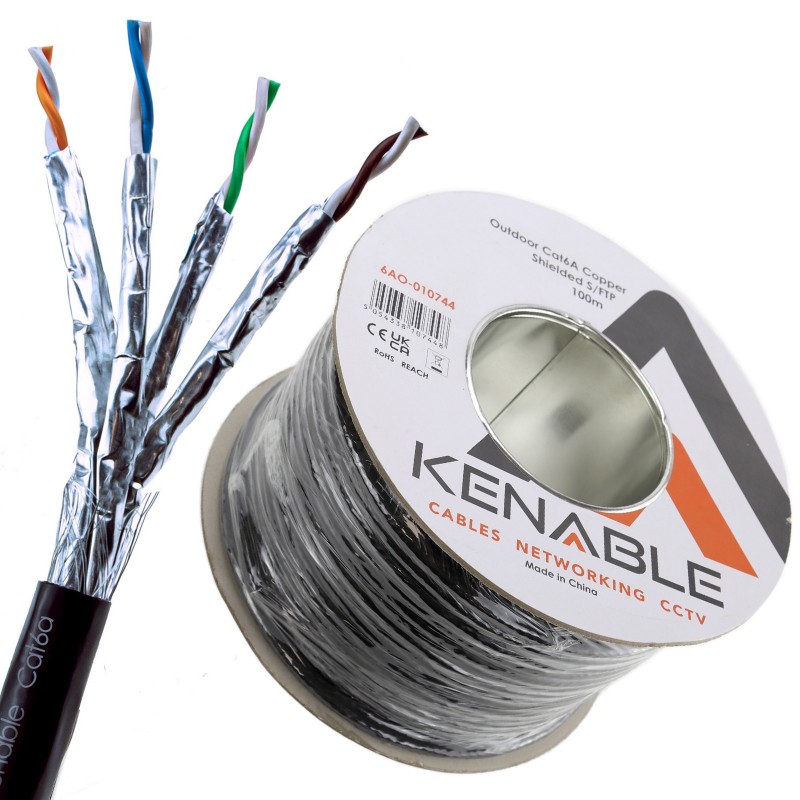 CAT6A Shielded Bulk Ethernet Cable, UV resistant, Indoor/Outdoor, Solid  Copper Conductors, 23AWG