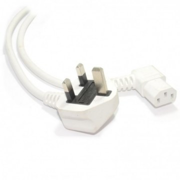 Power Cord UK Plug to Right Angle IEC C13 Cable (kettle lead) 2m White