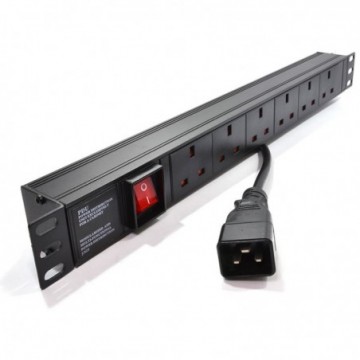 PDU   UK Sockets 6 Way to C20 IEC 16A Power Distribution Unit Horizontal 1.8m