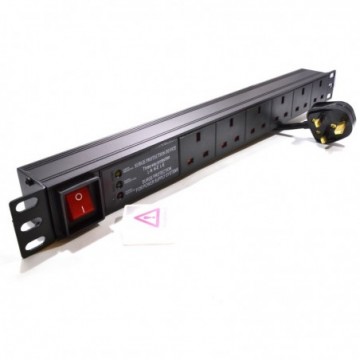 PDU UK Sockets 6 Way with UK Plug Power Distribution Unit Horizontal SURGED 3m