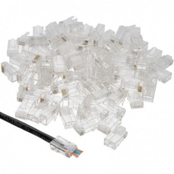 Pass Through RJ45 Plugs Crimps Cat5e/Cat6 Ethernet Network Cables [100 Pack]