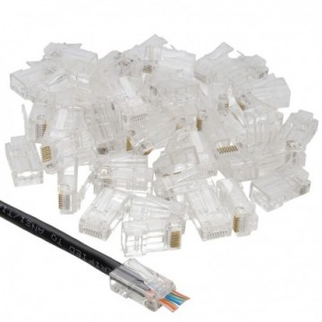 Pass Through RJ45 Plugs Crimps Cat5e/Cat6 Ethernet Network Cables  [50 Pack]
