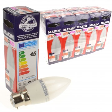 [10 Pack] Maxim LED 6W (40 Watts) Warm White Bayonet Candle Light Bulb