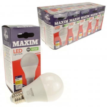 [10 Pack] Maxim LED 9W (60 Watt) Warm White ES E27 Screw-In Light Bulb