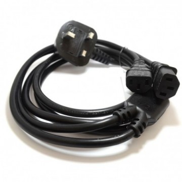 Power Cord UK Plug to 2 x C13 IEC Dual Kettle Lead Splitter Cable 2m (1.5m+50cm)