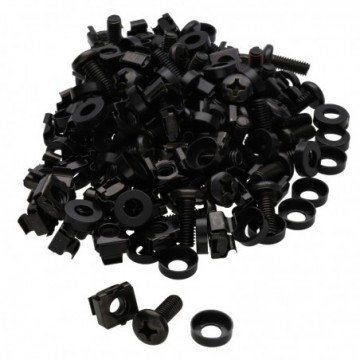 Rack Fixing Set M6 Captive/Cage Nuts/Bolts & Washers for Cabinet [50 Pack] Black