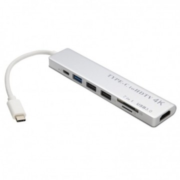 USB-C to HDMI 4K30 Socket USB 3/USB 2/100W PD Port Hub Adapter SD/TF Card Reader
