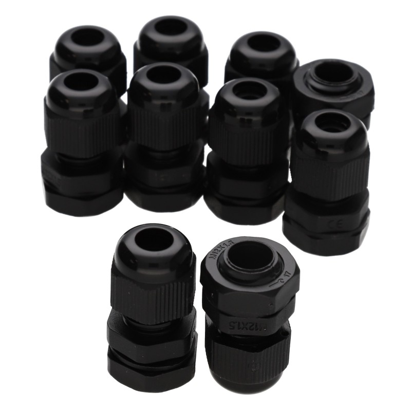 Nylon Cable Gland M12 3-6.5mm with Weatherproof IP68 Washer Black [10 Pack]