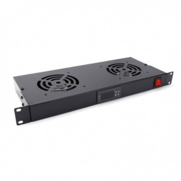 2 Way Cooling Fan Unit for 19 inch Data Cabinet with LCD Thermostat Adjustment 1U