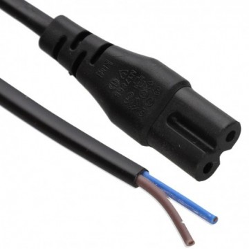 Power Cord C7 Figure 8 Fig of 8 Lead to Bare End 2 Core Cable BLACK 2m