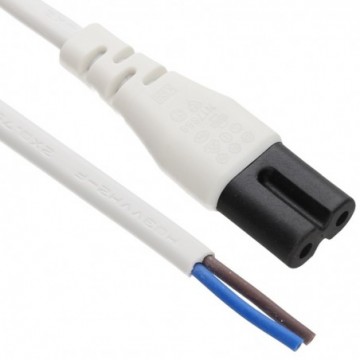 Power Cord C7 Figure 8 Fig of 8 Lead to Bare End 2 Core Cable White 1m