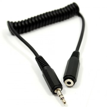 COILED 3.5mm Stereo Jack to Socket Headphone Extension Cable Lead 1m