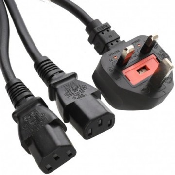 IEC Splitter Power Cable UK Mains Plug to 2 x C13 Kettle Lead Plugs 2m Black
