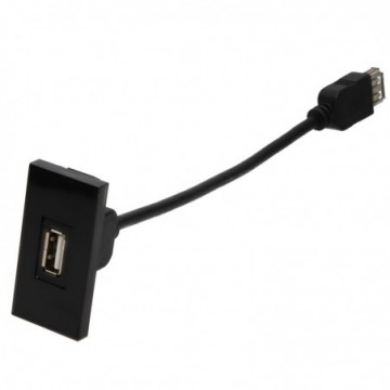 Aura Euro Module USB 2.0 Panel Mount Type A Fly Lead Nickel Plated Black