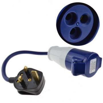 UK Plug to 16A Blue Commando Caravan Site Outdoor Power Electric Hook Up Adapter