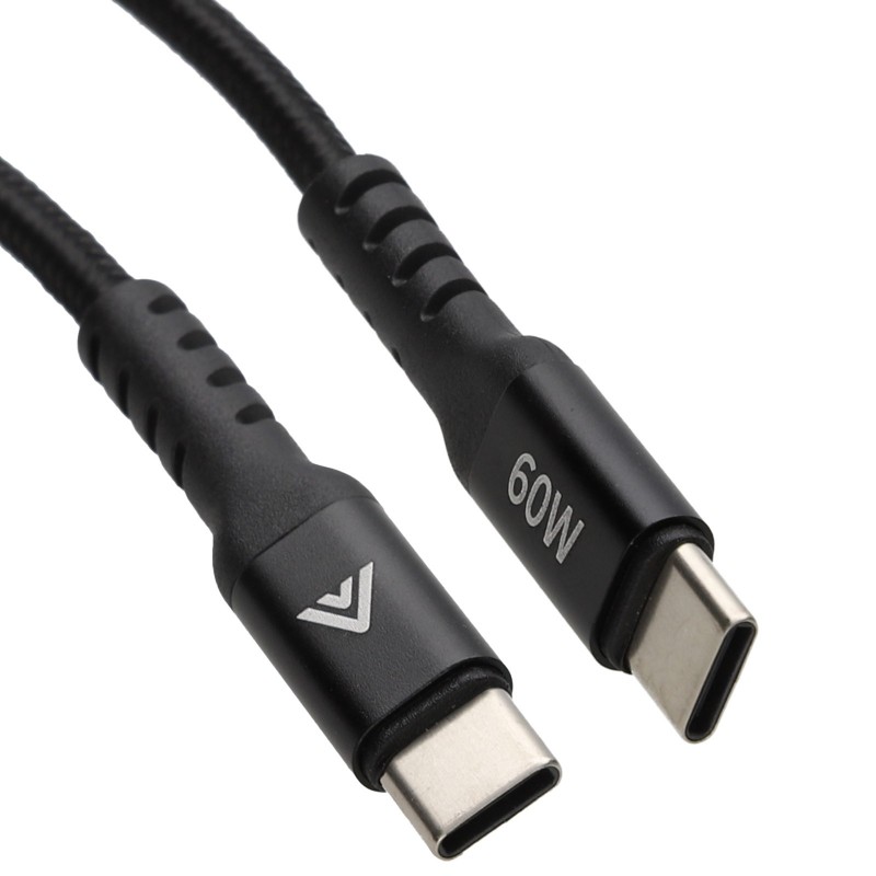 USB Type C 60W Charging Data Transfer Charger Braided Cable 20V 3A Black 1m