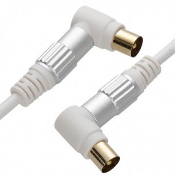Pro Metal RF Right Angle to RA TV Aerial Freeview Plug Video Cable GOLD 1m White